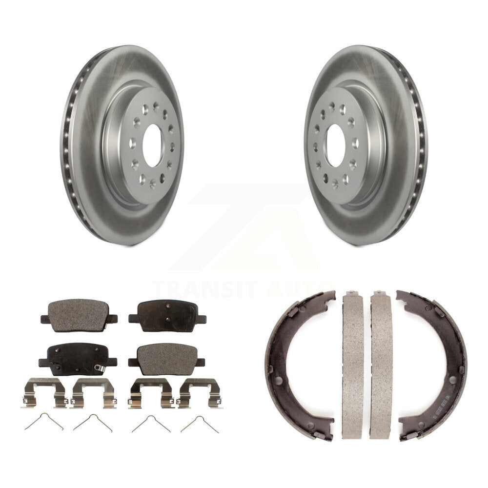 Rear Disc Coated Rotors Ceramic Pads And Parking Brake Shoes Kit For 2017 GMC Acadia KGT-104511