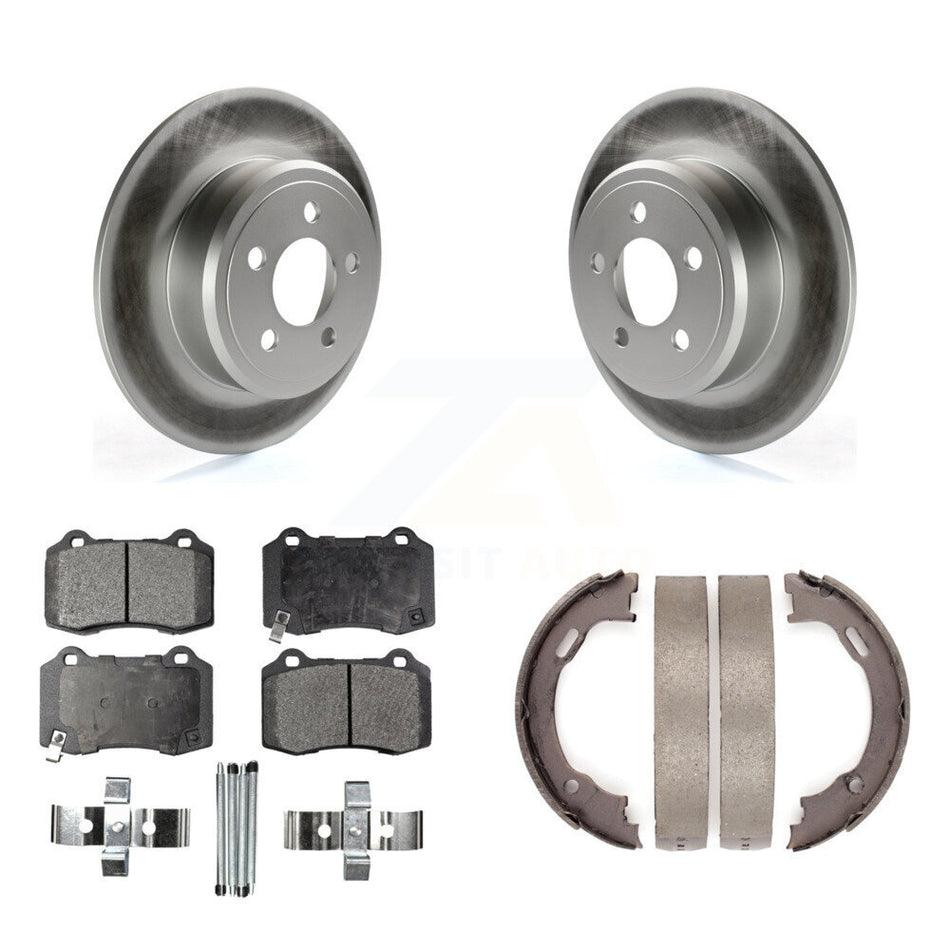 Rear Disc Coated Rotors Ceramic Pads Parking Shoes Kit For 16 Chrysler 300 RWD with 3.6L KGT-104519