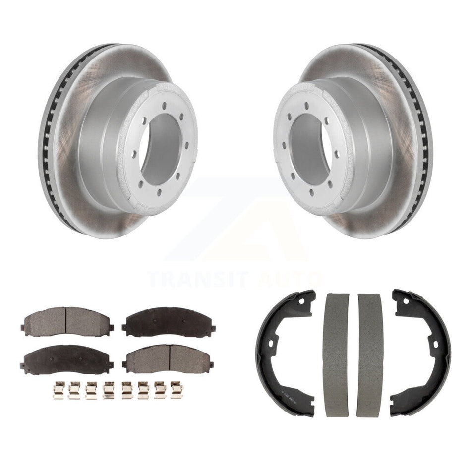Rear Disc Coated Rotors Ceramic Pads & Parking Shoes Kit For Ford F-350 Super Duty F-250 KGT-104527