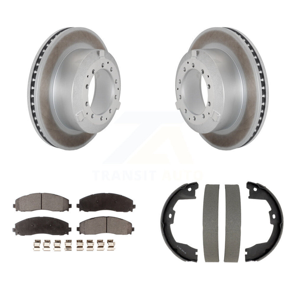 Rear Disc Coated Rotors Ceramic Pads & Parking Brake Shoes Kit For Ford F-350 Super Duty KGT-104532