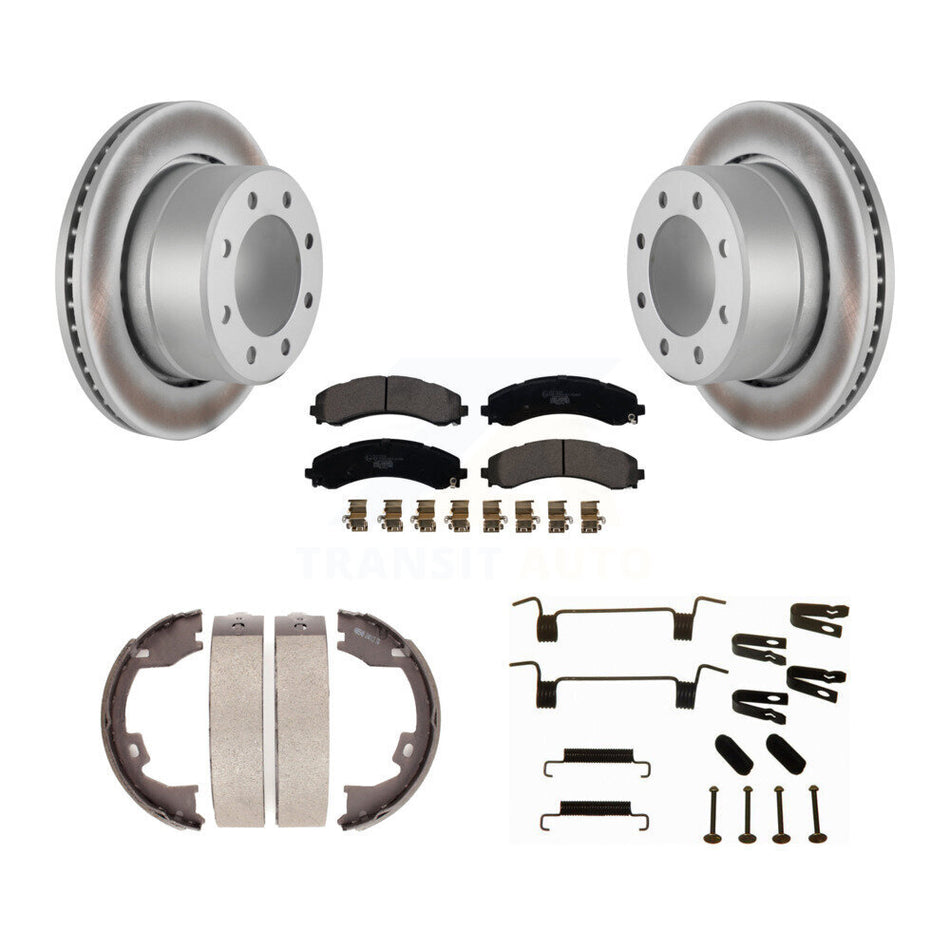 Rear Disc Coated Rotors Ceramic Pads Parking Brake Shoes And Hardware Kit For Ram 3500 KGT-104546
