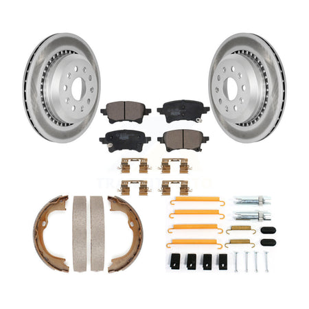 Rear Disc Coated Rotors Ceramic Pads Parking Brake Shoes & Hardware Kit For Jeep Wrangler KGT-104547