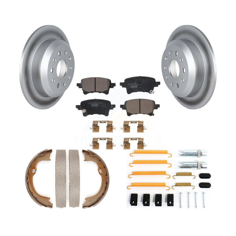 Rear Disc Coated Rotors Ceramic Pads Parking Brake Shoes & Hardware Kit For Jeep Wrangler KGT-104548