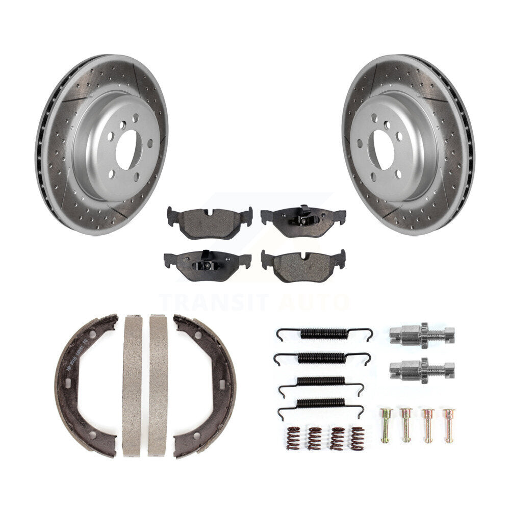 Rear Disc Coated Rotors Ceramic Pads Parking Brake Shoes Hardware Kit For BMW 328i xDrive KGT-104552