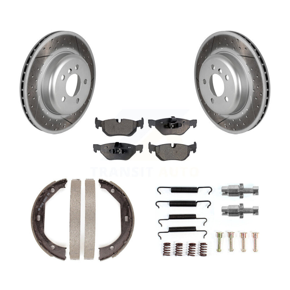 Rear Disc Coated Rotors Ceramic Pads Parking Brake Shoes Hardware Kit For BMW 328i xDrive KGT-104552