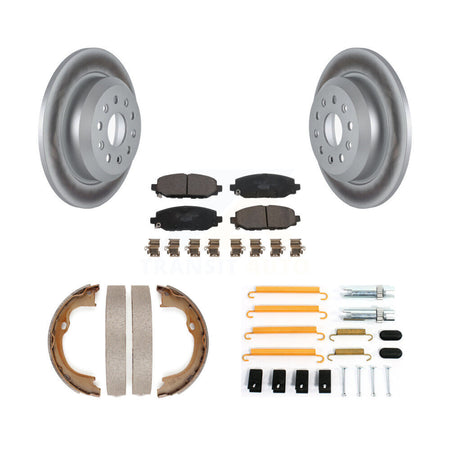 Rear Disc Coated Rotors Ceramic Pads Parking Shoes Hardware Kit For Jeep Wrangler Rubicon KGT-104558