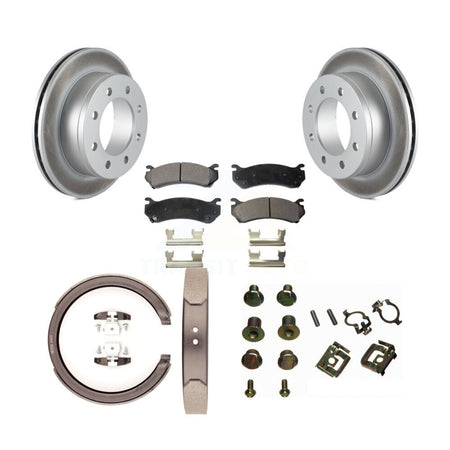 Rear Disc Coated Rotors Ceramic Pads Parking Brake Shoes Hardware Kit For GMC Sierra 2500 KGT-104568