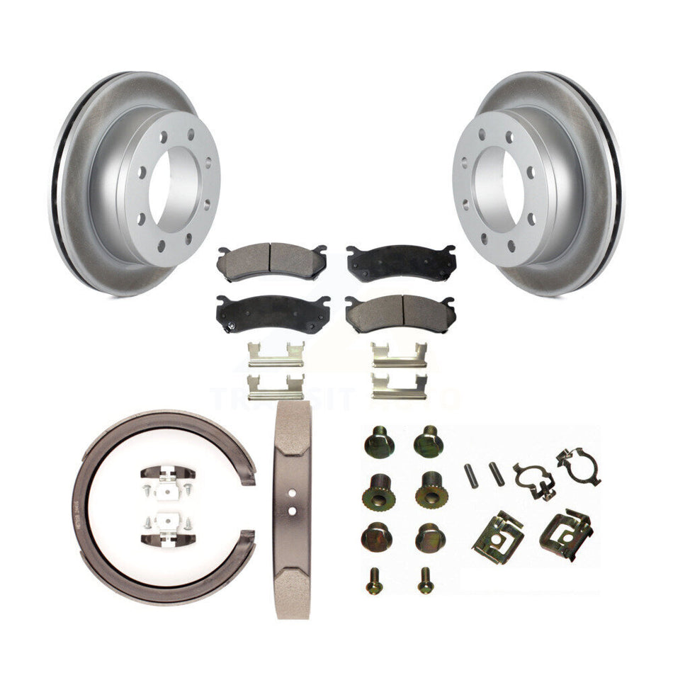 Rear Disc Coated Rotors Ceramic Pads Parking Brake Shoes Hardware Kit For GMC Sierra 2500 KGT-104568