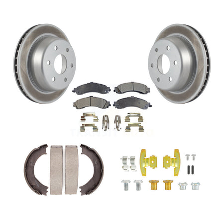 Rear Disc Coated Rotors Ceramic Pads Parking Brake Shoes Hardware Kit For GMC Sierra 1500 KGT-104573