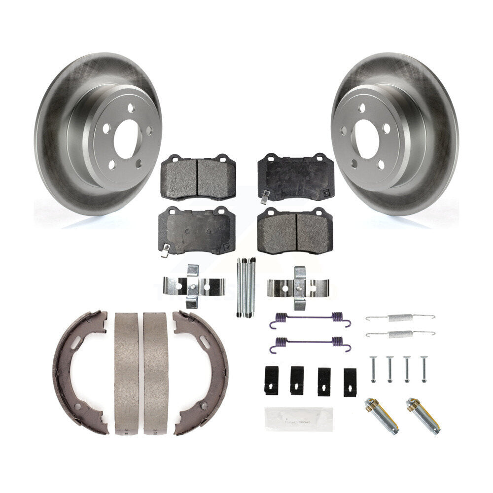 Rear Disc Coated Rotors Ceramic Pads Parking Brake Shoes & Hardware Kit For Chrysler 300 KGT-104578
