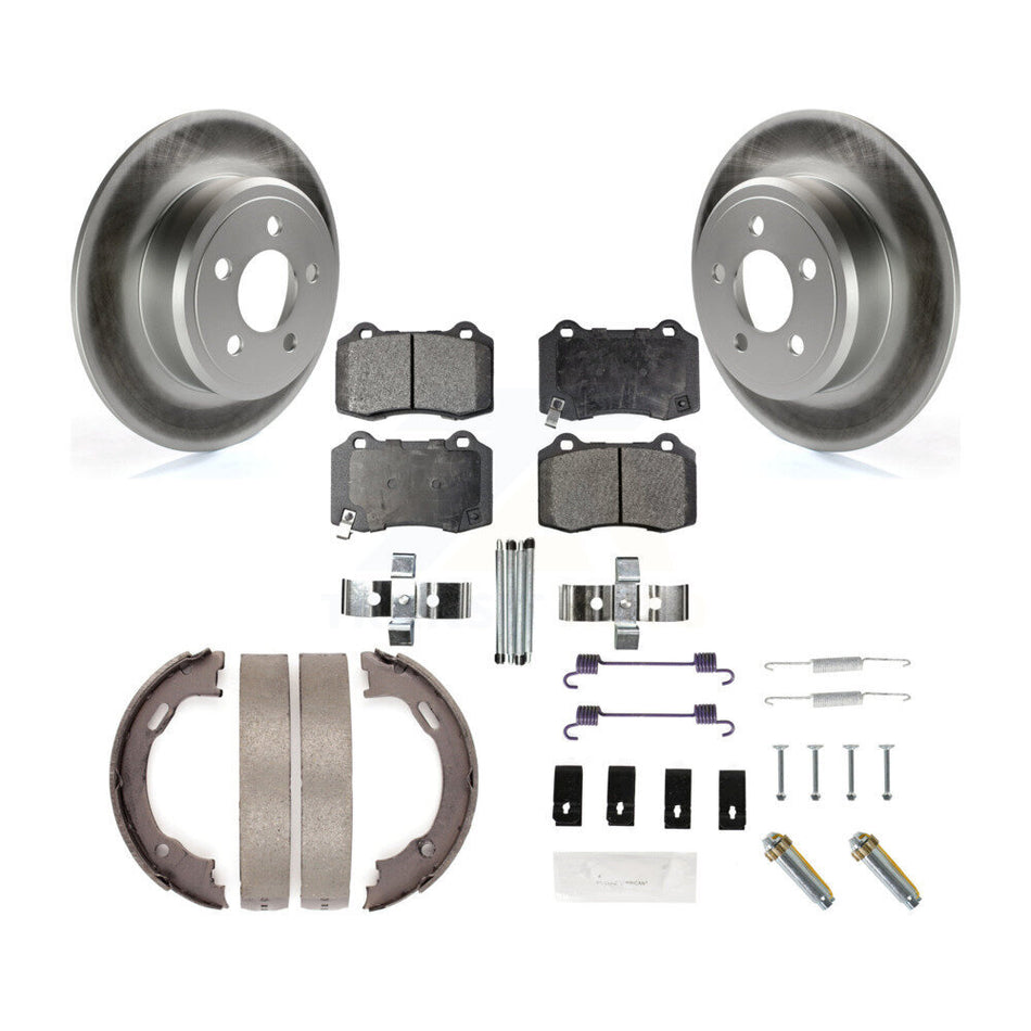 Rear Disc Coated Rotors Ceramic Pads Parking Brake Shoes & Hardware Kit For Chrysler 300 KGT-104578