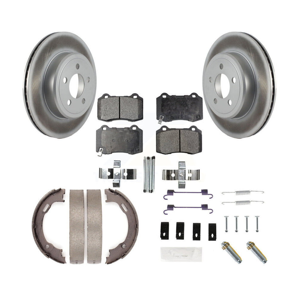 Rear Disc Coated Rotors Ceramic Pads Parking Brake Shoes & Hardware Kit For Chrysler 300 KGT-104579
