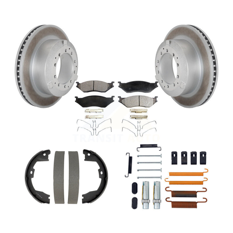 Rear Disc Coated Rotors Ceramic Pads Parking Shoes Hardware Kit For Ford F-450 Super Duty KGT-104587
