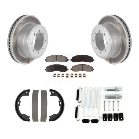 Rear Disc Coated Rotors Ceramic Pads Parking Shoes Hardware Kit For Ford F-350 Super Duty KGT-104588
