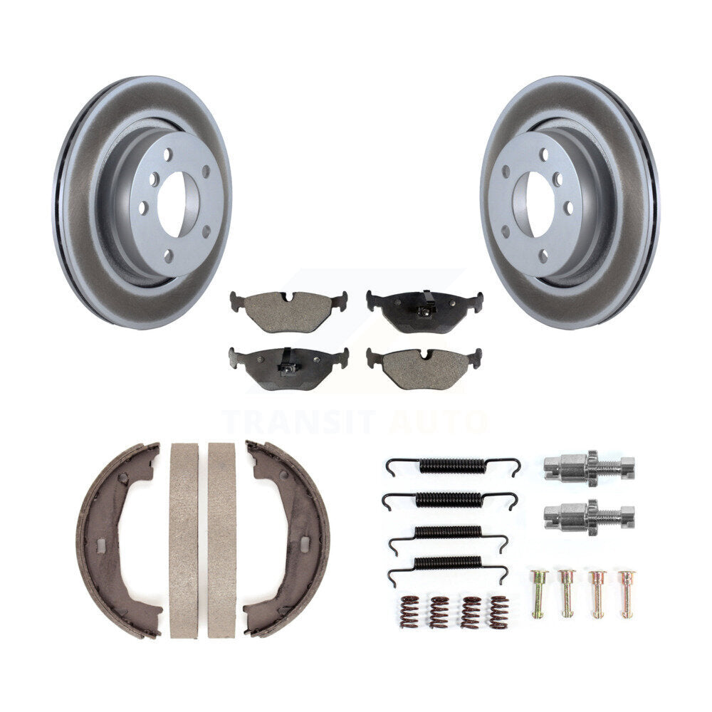 Rear Disc Coated Rotors Ceramic Pads Parking Brake Shoes Hardware Kit For BMW 325i 325Ci KGT-104590