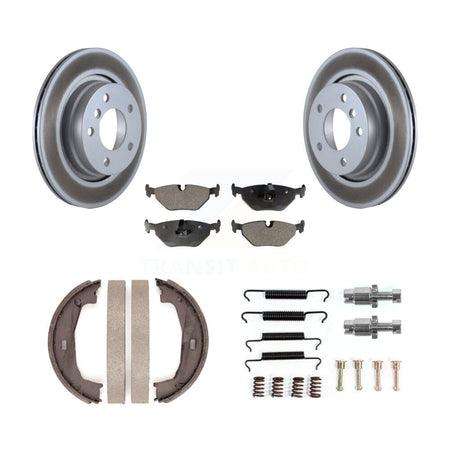 Rear Disc Coated Rotors Ceramic Pads Parking Brake Shoes Hardware Kit For BMW 325i 325Ci KGT-104590