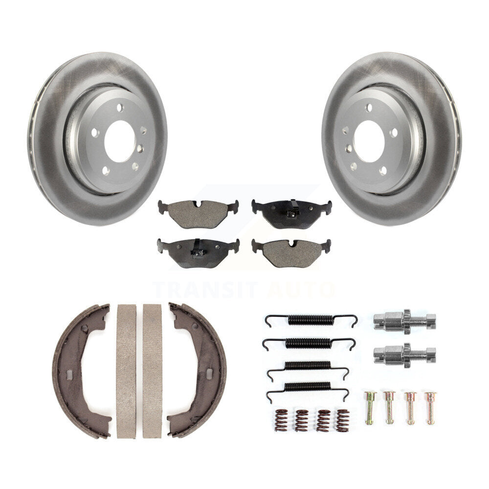 Rear Disc Coated Rotors Ceramic Pads Parking Brake Shoes And Hardware Kit For BMW 320i KGT-104591