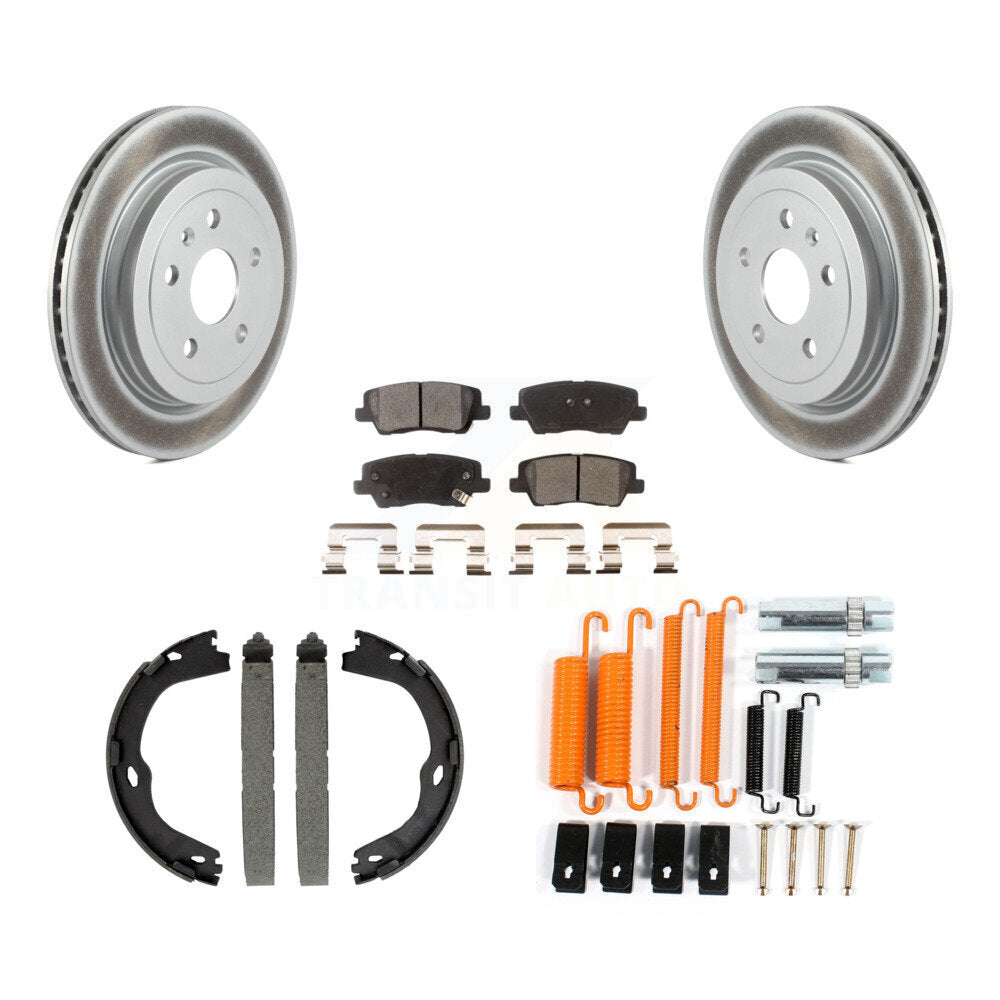 Rear Disc Coated Rotors Ceramic Pads Parking Brake Shoes & Hardware Kit For Cadillac CTS KGT-104594