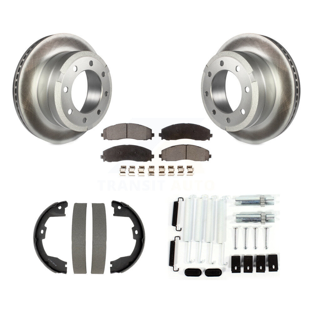Rear Disc Coated Rotors Ceramic Pads Parking Shoes Hardware Kit For Ford F-350 Super Duty KGT-104597