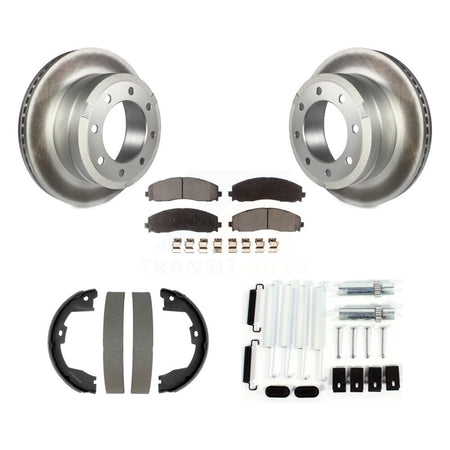 Rear Disc Coated Rotors Ceramic Pads Parking Shoes Hardware Kit For Ford F-350 Super Duty KGT-104597