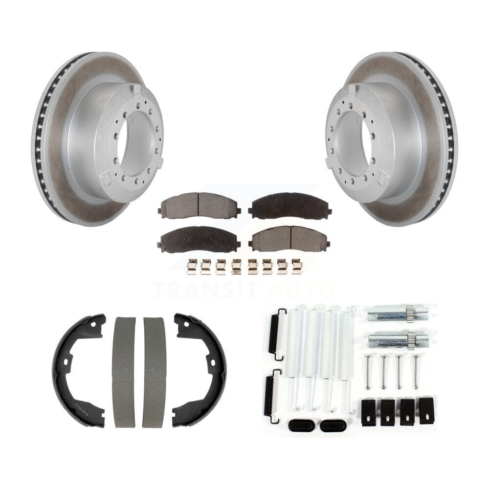 Rear Disc Coated Rotors Ceramic Pads Parking Shoes Hardware Kit For Ford F-350 Super Duty KGT-104598