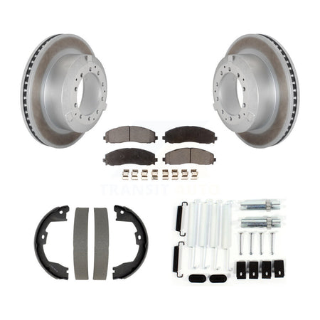 Rear Disc Coated Rotors Ceramic Pads Parking Shoes Hardware Kit For Ford F-350 Super Duty KGT-104598