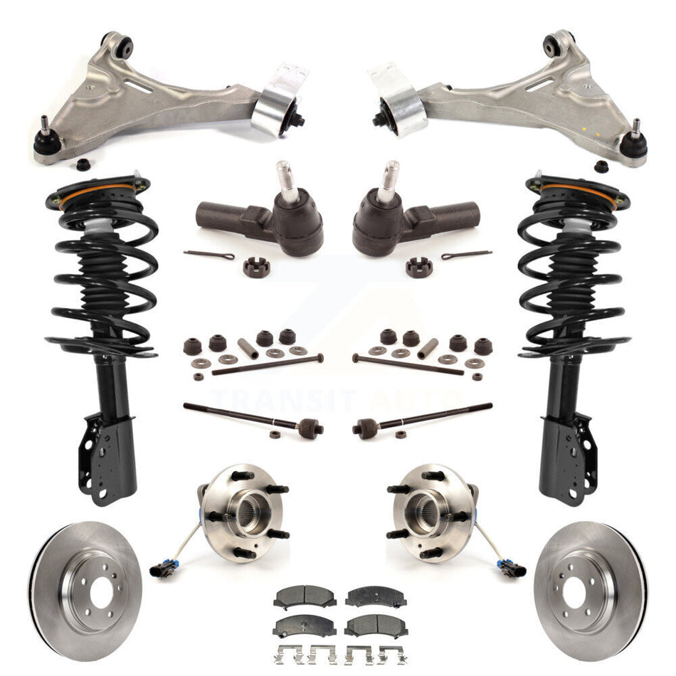 Front Disc Rotors Brake Pads Hub Bearings Control Arms Tie Rod End Shock Assembly Suspension Link Kit (15Pc) For 2006-2011 Buick Lucerne 4.6L Excludes Magnetic Ride KM-100001