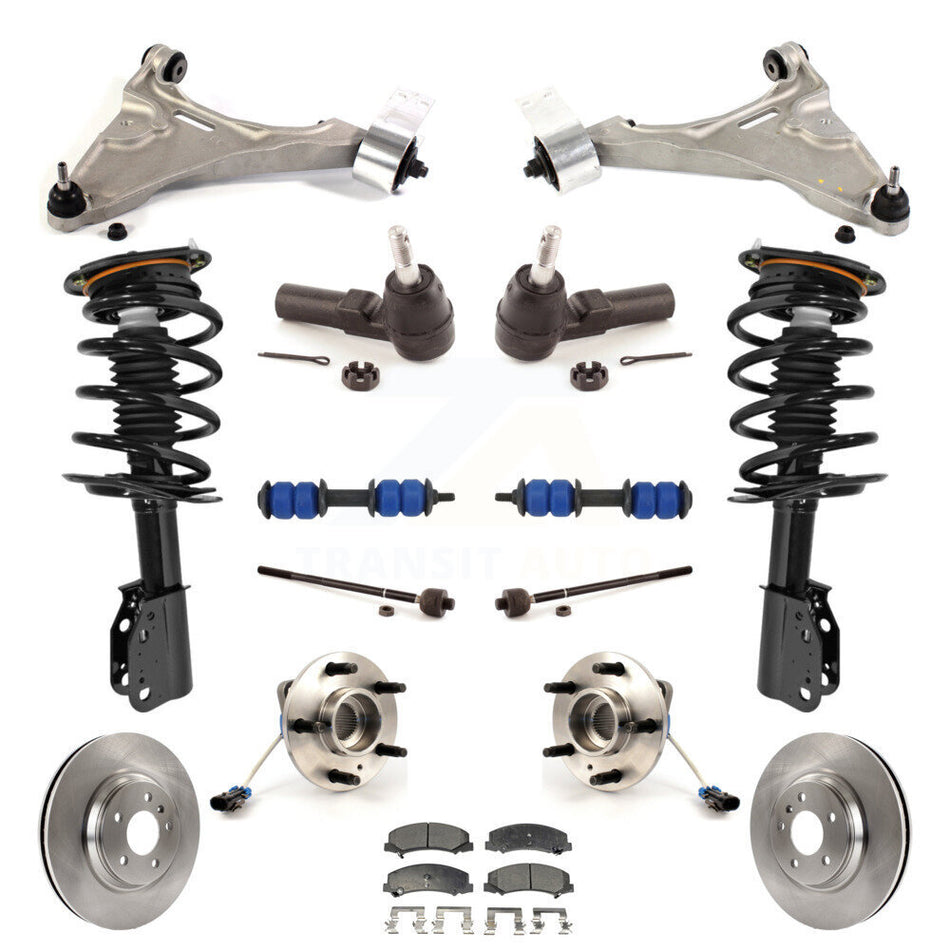 Front Disc Rotors Brake Pads Hub Bearings Control Arms Tie Rod End Shock Assembly Suspension Link Kit (15Pc) For 2006-2011 Buick Lucerne 4.6L Excludes Magnetic Ride KM-100001