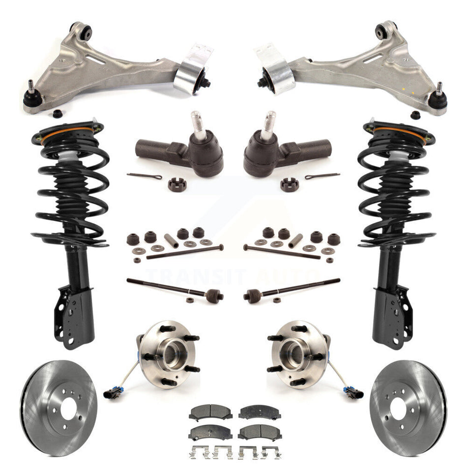 Front Disc Rotors Brake Pads Hub Bearings Assembly Control Arms Tie Rod End Shock Suspension Link Kit (15Pc) For Buick Lucerne Excludes Magnetic Ride KM-100002