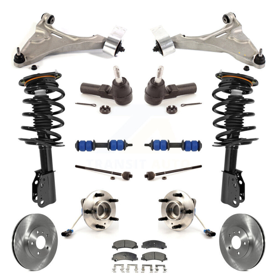 Front Disc Rotors Brake Pads Hub Bearings Assembly Control Arms Tie Rod End Shock Suspension Link Kit (15Pc) For Buick Lucerne Excludes Magnetic Ride KM-100002