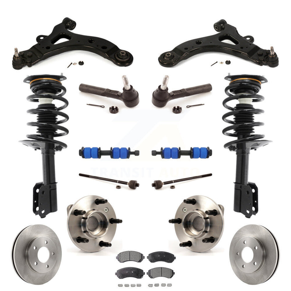 Front Disc Rotors Brake Pads Hub Bearings Assembly Control Arms Tie Rod End Shock Suspension Link Kit (15Pc) For Buick Rendezvous Pontiac Aztek KM-100005