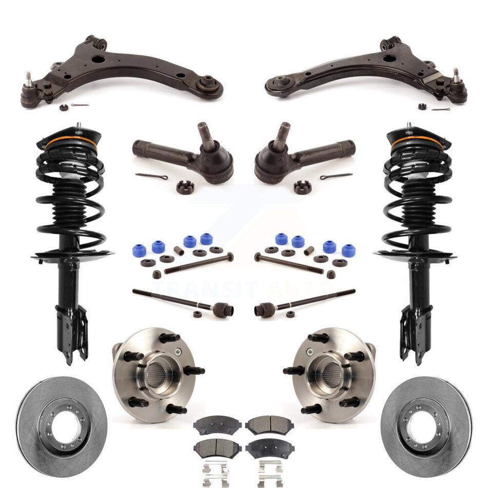 Front Disc Rotors Brake Pads Hub Bearings Control Arms Shock Assembly Suspension Link Kit (15Pc) For 2003 Pontiac Grand Prix Non-ABS Excludes 17" 18" Wheels Police Taxi Models KM-100008