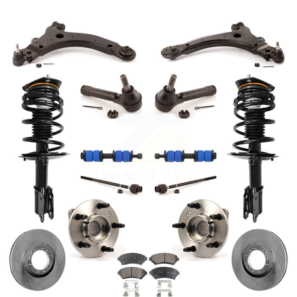 Front Disc Rotors Brake Pads Hub Bearings Control Arms Shock Assembly Suspension Link Kit (15Pc) For 2003 Pontiac Grand Prix Non-ABS Excludes 17" 18" Wheels Police Taxi Models KM-100008