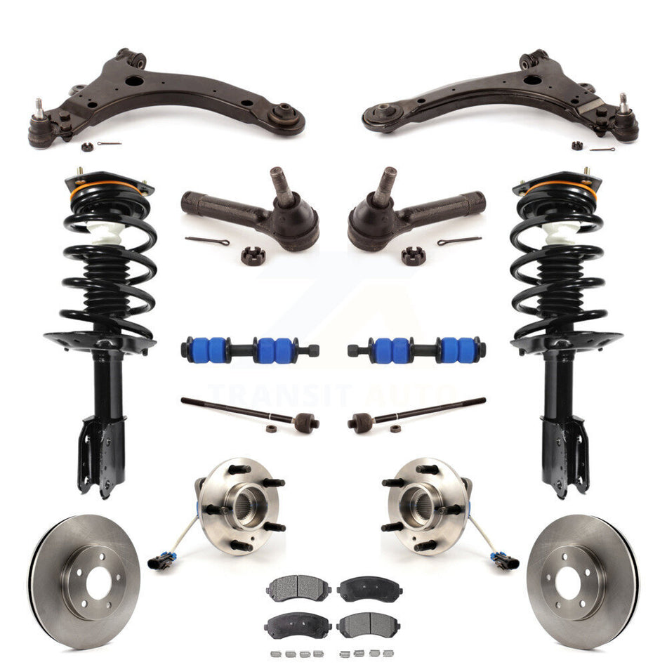 Front Disc Rotors Brake Pads Hub Bearings Control Arms Shock Assembly Suspension Link Kit (15Pc) For 2002-2004 Chevrolet Venture Pontiac Montana Oldsmobile Silhouette AWD KM-100010