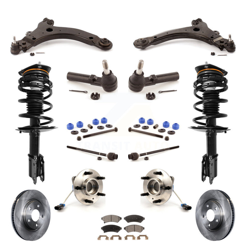 Front Disc Rotors Brake Pads Hub Bearings Control Arms Tie Rod Shock Assembly Suspension Link Kit (15Pc) For Buick LaCrosse Allure Excludes 17" 18" Wheels Police Taxi Models KM-100014