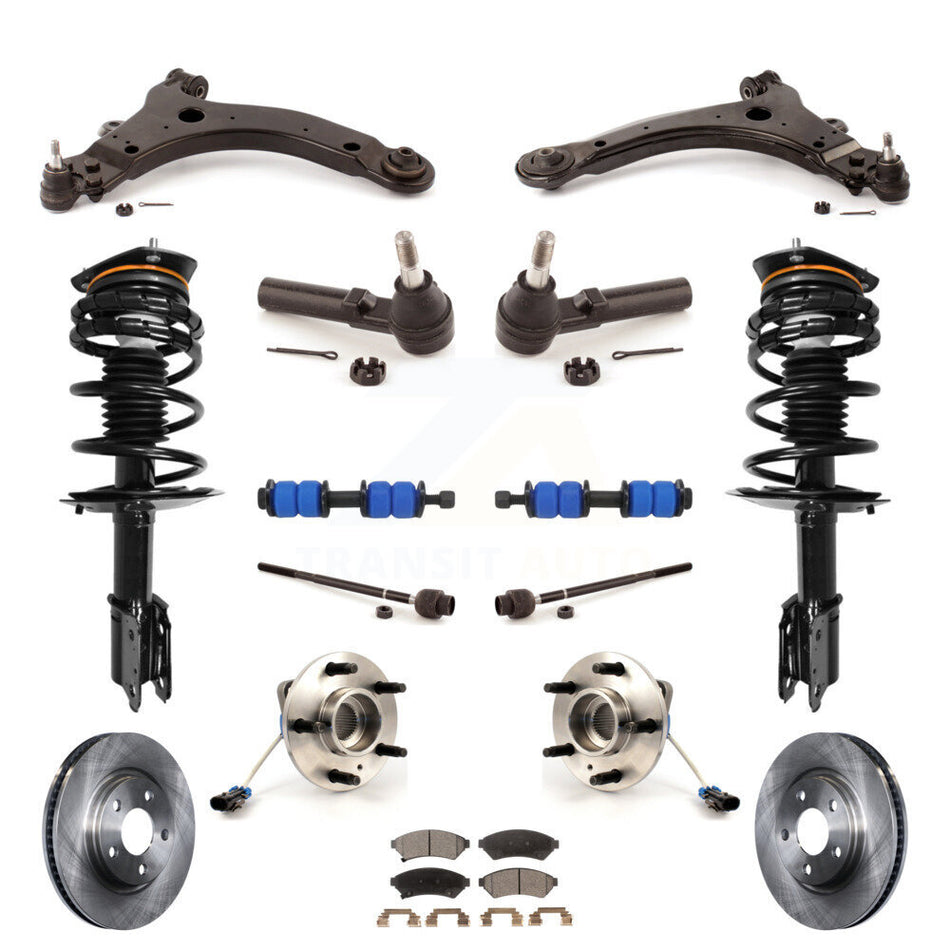 Front Disc Rotors Brake Pads Hub Bearings Control Arms Tie Rod Shock Assembly Suspension Link Kit (15Pc) For Buick LaCrosse Allure Excludes 17" 18" Wheels Police Taxi Models KM-100014