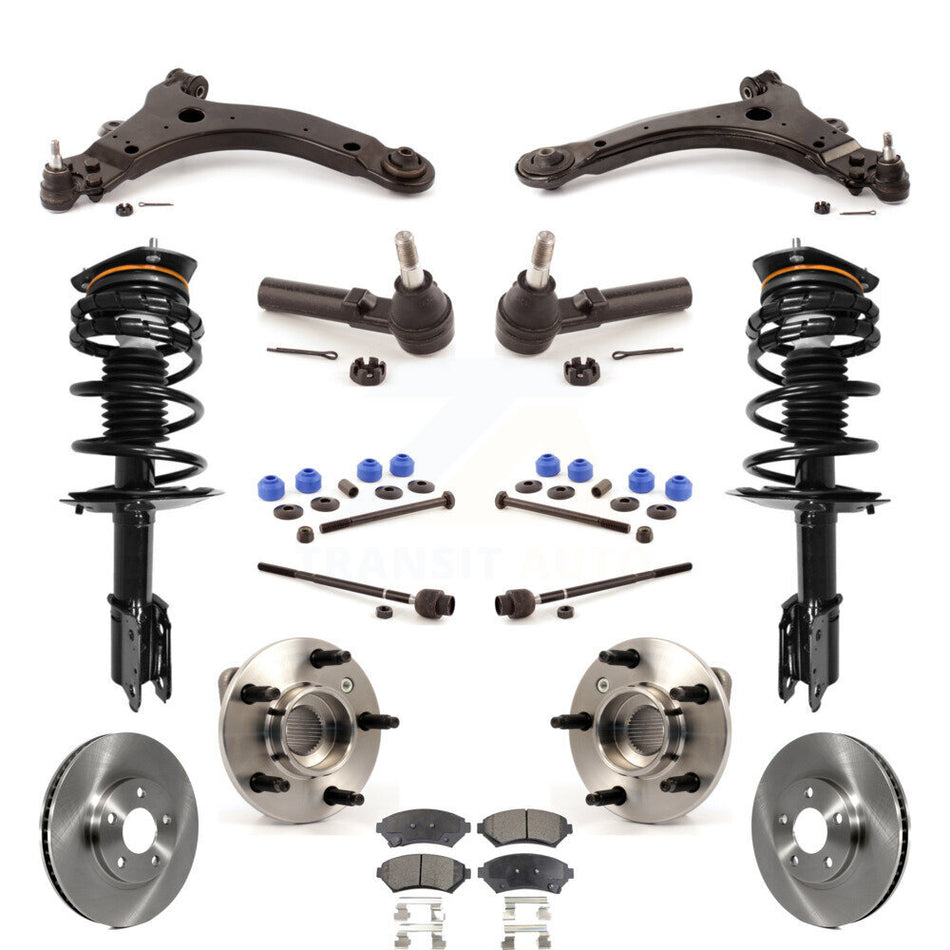 Front Disc Rotors Brake Pads Bearings Control Arms Shock Assembly Suspension Link Kit (15Pc) For 2003 Chevrolet Monte Carlo Non-ABS Excludes 17" 18" Wheels Police Taxi Models KM-100017