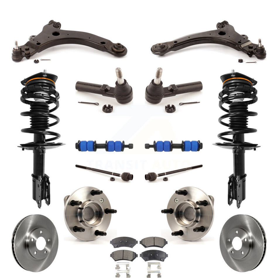 Front Disc Rotors Brake Pads Bearings Control Arms Shock Assembly Suspension Link Kit (15Pc) For 2003 Chevrolet Monte Carlo Non-ABS Excludes 17" 18" Wheels Police Taxi Models KM-100017