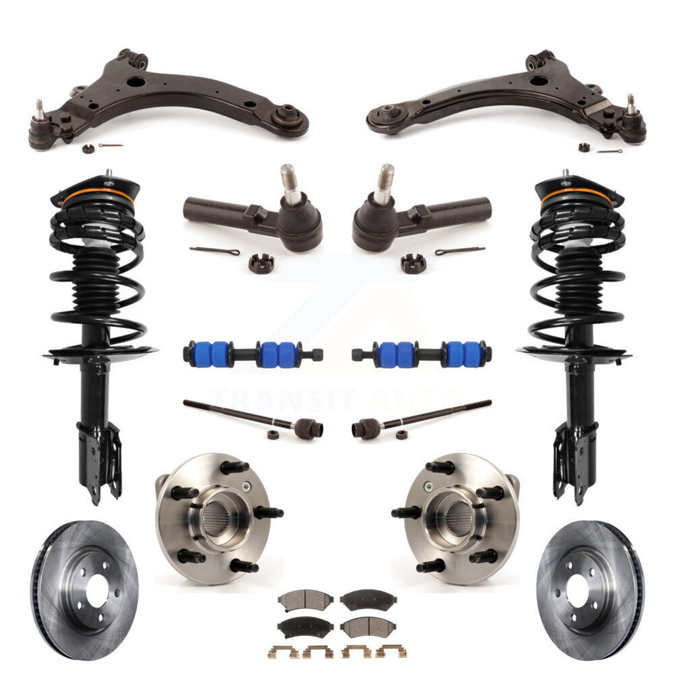 Front Disc Rotors Brake Pads Bearings Control Arms Shock Assembly Suspension Kit (15Pc) For 2005-2005 Buick LaCrosse Allure Excludes 17" 18" Wheels Police Taxi Models Non-ABS KM-100018