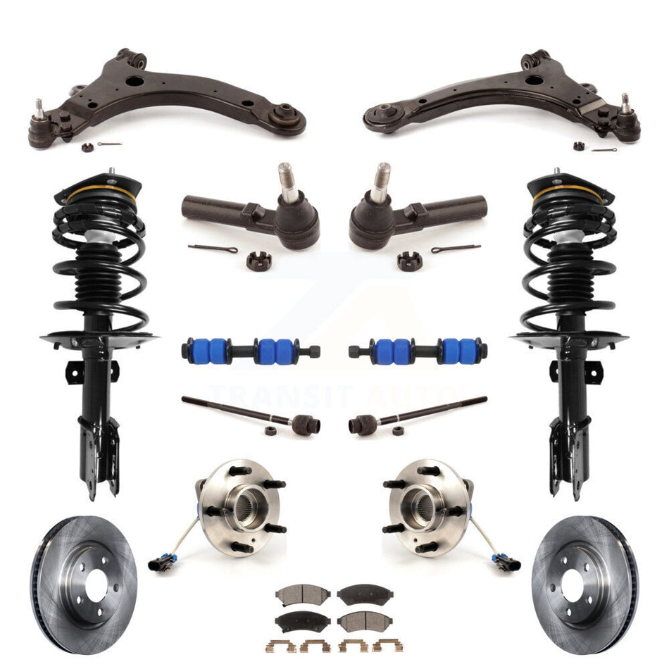 Front Disc Rotors Brake Pads Hub Bearings Control Arms Shock Assembly Suspension Link Kit (15Pc) For 2005-2008 Pontiac Grand Prix 3.8L with 4-Wheel ABS With 34mm Diameter Bar KM-100020