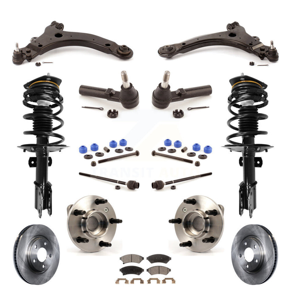 Front Disc Rotors Brake Pads Hub Bearings Control Arms Shock Assembly Suspension Link Kit (15Pc) For 2005-2008 Pontiac Grand Prix 3.8L with Non-ABS With 34mm Diameter Bar KM-100021