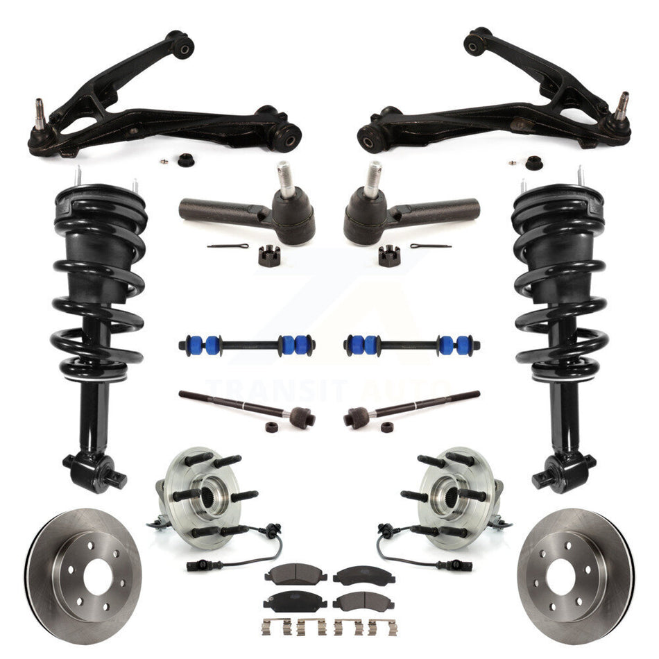 Front Disc Rotors Brake Pads Bearings Arms Shock Suspension Kit (15Pc) For GMC Sierra 1500 KM-100060