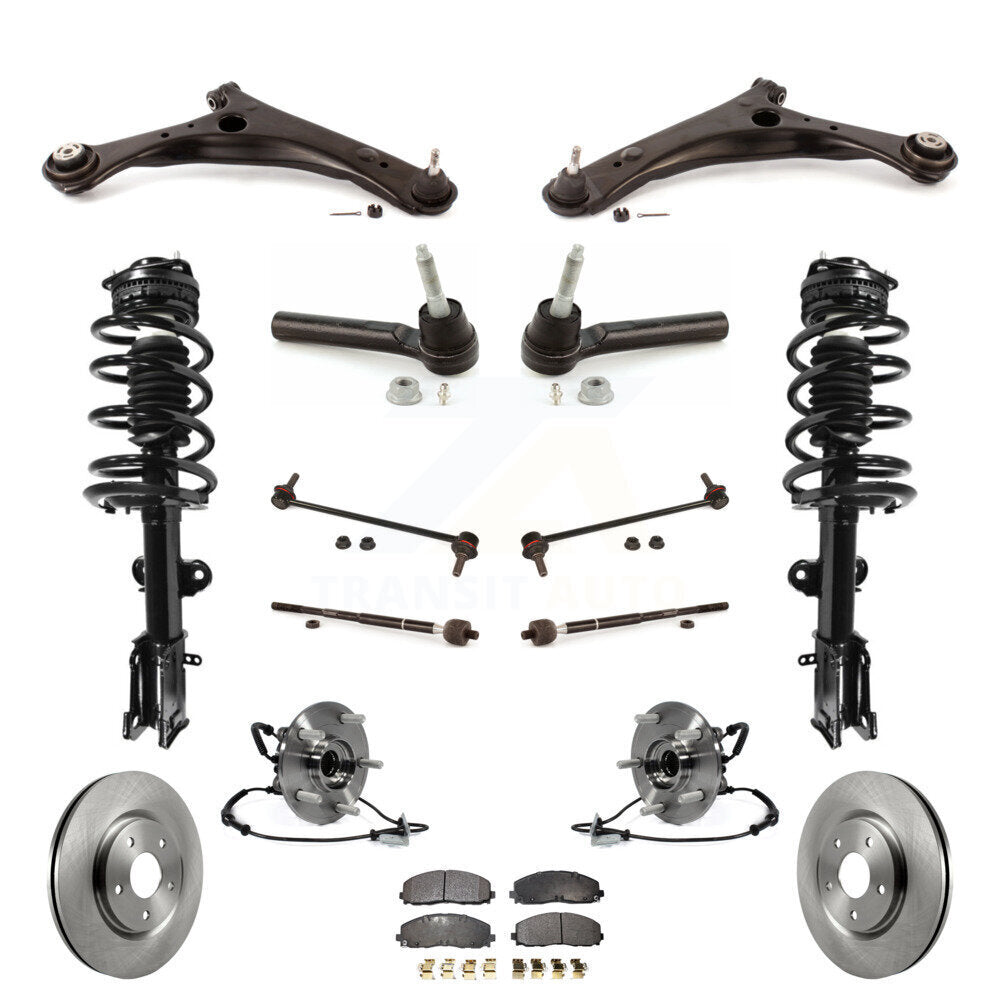 Front Disc Rotor Brake Pad Bearing Arm Shock Suspension Kit (15Pc) For Dodge Grand Caravan KM-100077