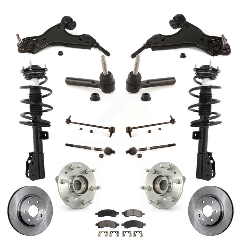 Front Disc Rotors Brake Pads Hub Bearings Assembly Control Arms Tie Rod End Shock Suspension Link Kit (15Pc) For Chevrolet Traverse GMC Acadia Buick Enclave Limited KM-100078