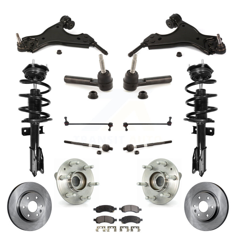 Front Disc Rotors Brake Pads Hub Bearings Control Arms Tie Rod End Shock Assembly Suspension Link Kit (15Pc) For GMC Acadia Chevrolet Traverse Buick Enclave Saturn Outlook KM-100079