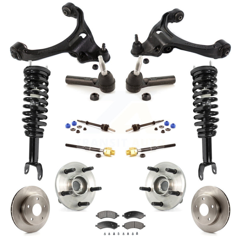 Front Disc Rotors Brake Pads Bearings Arms Shock Assembly Suspension Kit (15Pc) For Dodge Dakota Mitsubishi Raider Excludes Rear Wheel Drive TRX Lift Kits 4WD with 2-Wheel ABS KM-100082