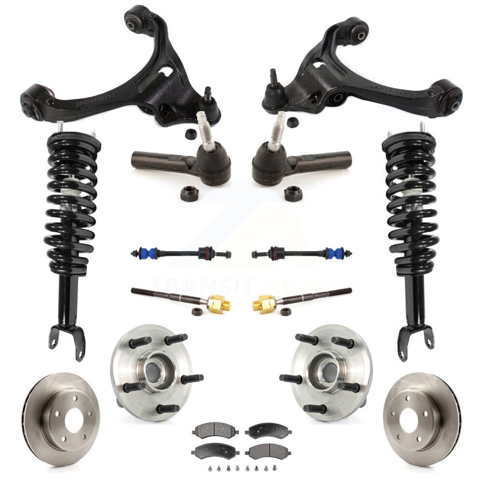 Front Disc Rotors Brake Pads Bearings Arms Shock Assembly Suspension Kit (15Pc) For Dodge Dakota Mitsubishi Raider Excludes Rear Wheel Drive TRX Lift Kits 4WD with 2-Wheel ABS KM-100082
