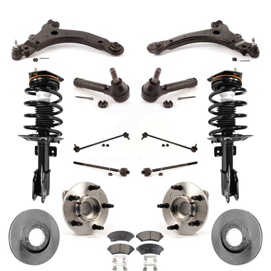 Front Disc Rotors Brake Pads Hub Bearings Control Arms Shock Assembly Suspension Link Kit (15Pc) For 2005 Pontiac Montana Base with FWD Non-ABS Excludes All Wheel Drive KM-100087