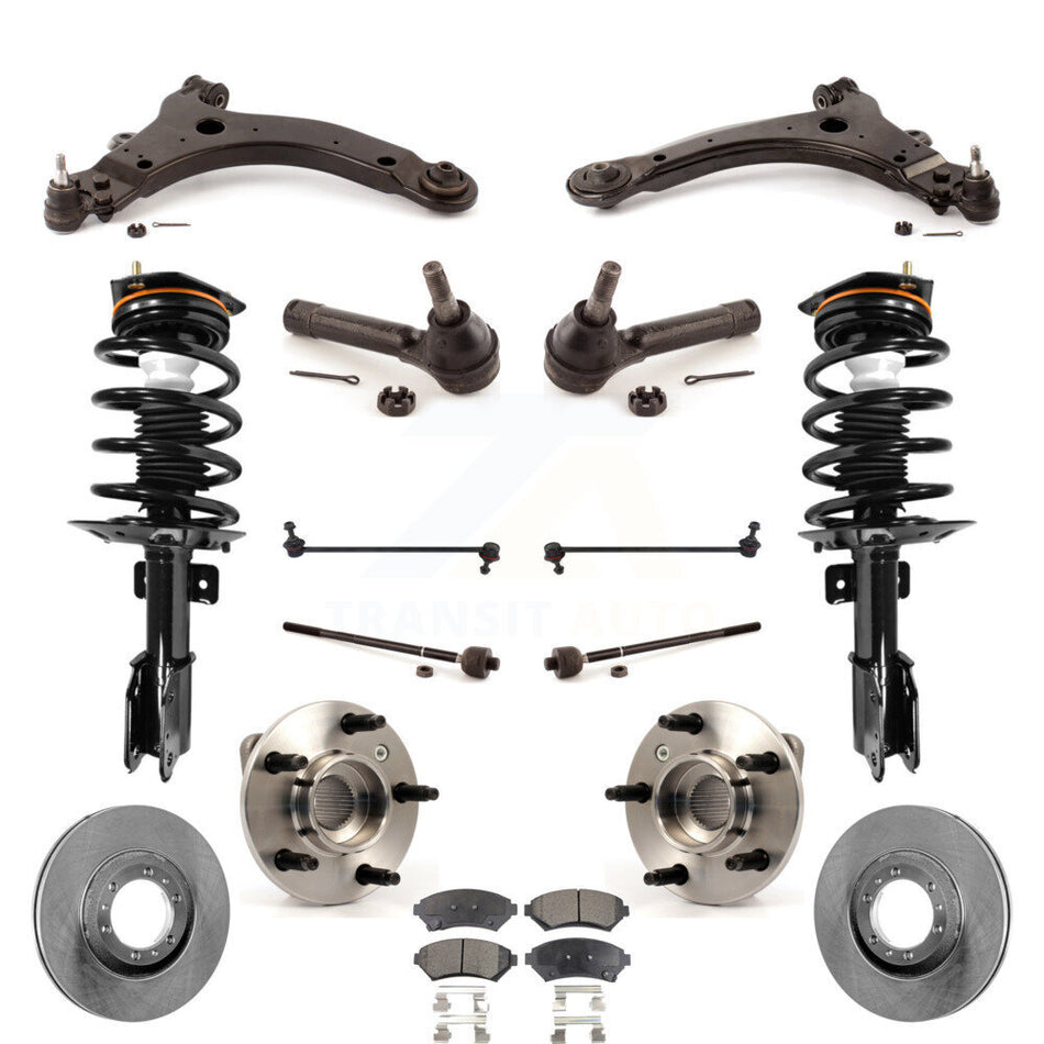 Front Disc Rotors Brake Pads Hub Bearings Control Arms Shock Assembly Suspension Link Kit (15Pc) For 2005 Pontiac Montana Base with FWD Non-ABS Excludes All Wheel Drive KM-100087