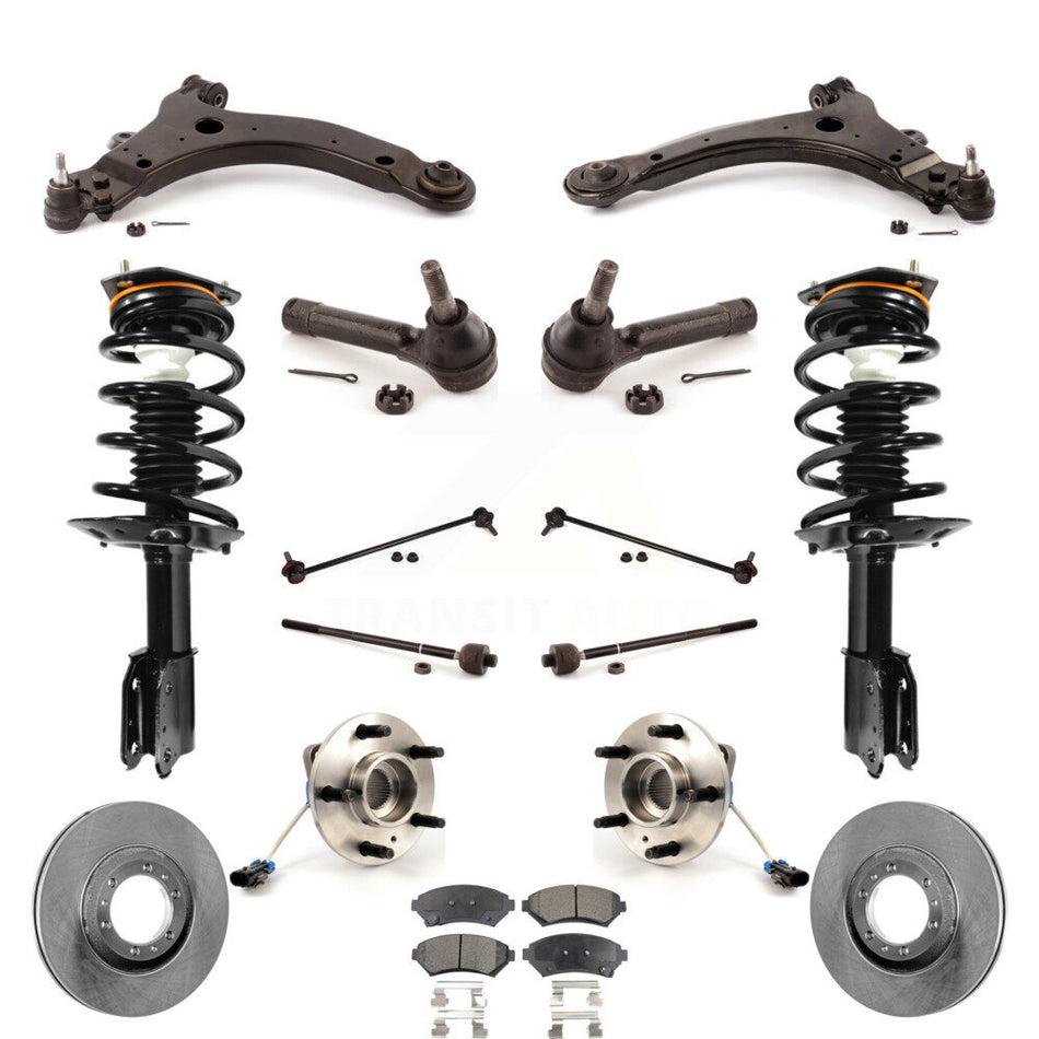 Front Disc Rotors Brake Pads Hub Bearings Assembly Control Arms Tie Rod End Shock Suspension Link Kit (15Pc) For 2005 Pontiac Montana Base with FWD 4-Wheel ABS KM-100088